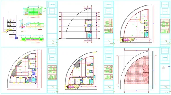 Curved Villa Floor Plan DWG With Staircase Layout And Dimensions