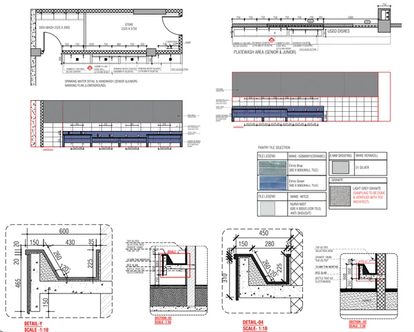 Drinking Dishwash Area Details 2325x2950 750mm Counter DWG Plan
