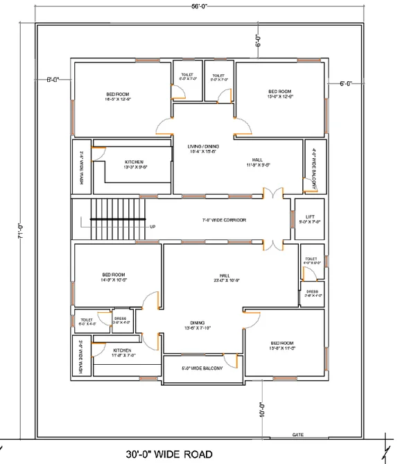 First Floor Plan DWG Residential Layout With Room Dimensions Detail