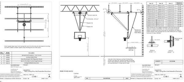 Generic Ceiling Mounted Basketball Backstop DWG 2134mm Plans
