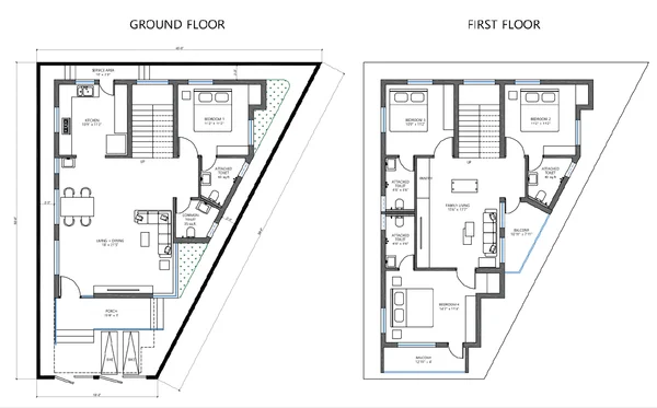 Ground and First Floor House Plan DWG 2060 sq.ft. Wahid Residence