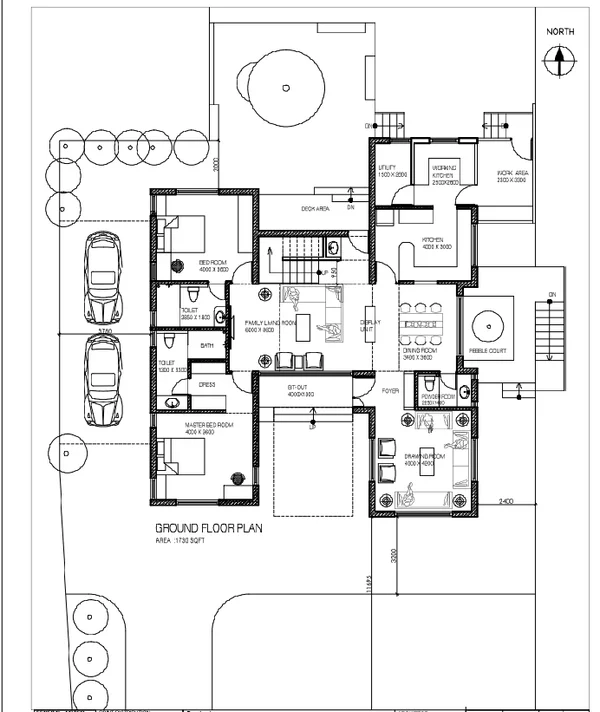 Ground Floor Bungalow Plan DWG 1730 Sqft with Bedrooms Kitchen