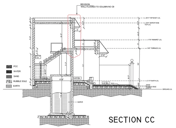 Bungalow Stair Section CC 25ft3 Top 14ft6 Terrace Detail DWG