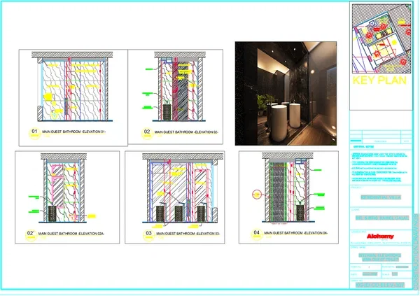 Guest Toilet Bathroom Elevation DWG With Panel Tile Dimensions