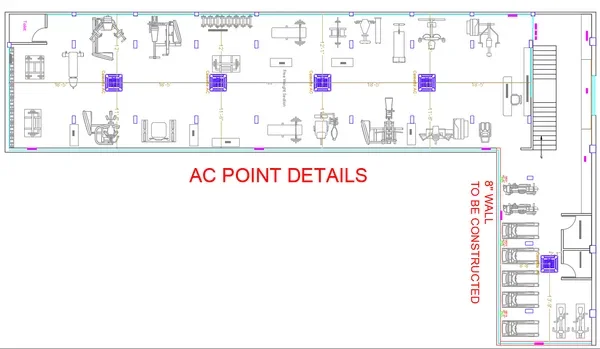 Gym AC Point Details Layout 18ft 5in 12ft 11in 8 inch wall DWG