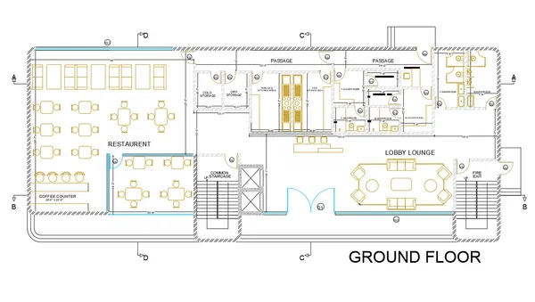 Hotel Ground Floor Plan 45ft4in Reception Lobby Restaurant DWG