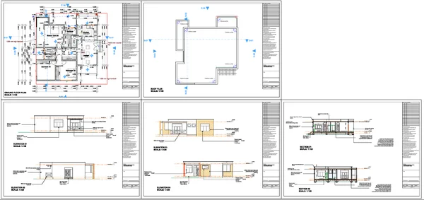 House Design DWG Ground Floor Roof Plan Elevation Section 1 100