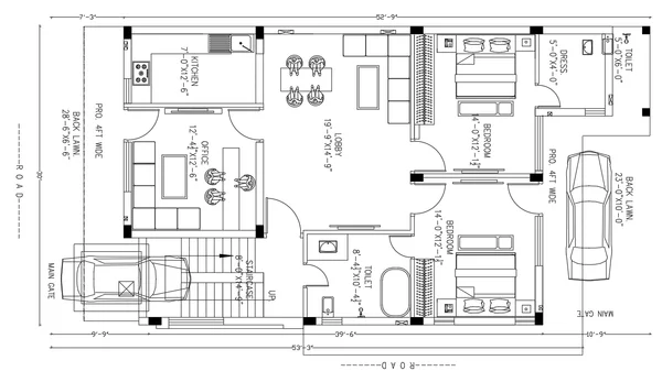 House Layout Ground Floor DWG Plan 19 9 x 14 9 Lobby Designs