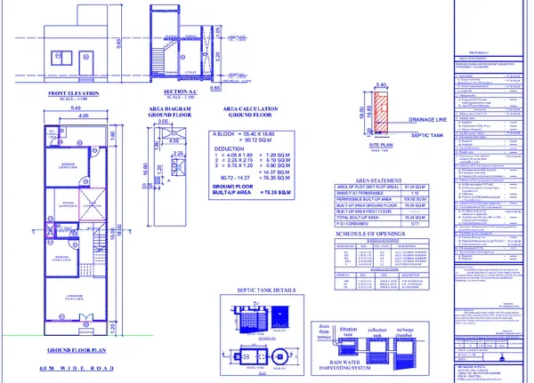 House Permission DWG Plan Layout With Area Calculation Details