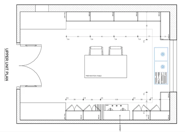 Kitchen Upper Layout Plan 110cm Prep Table Store Unit DWG files