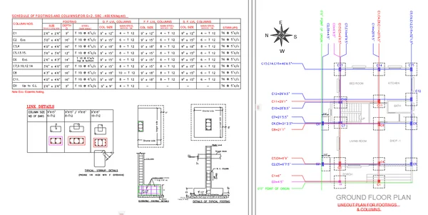 Lineout Plan Footings and Columns DWG G2 SBC 400 KN Structural Layout