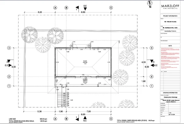 Lower Ground Layout Studio 9.50x7.60 Grid 64sqm DWG Plan layout