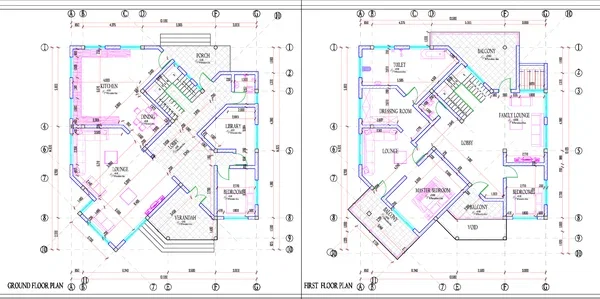 Luxurious Bungalow Layout Ground Floor First Floor 13590 DWG