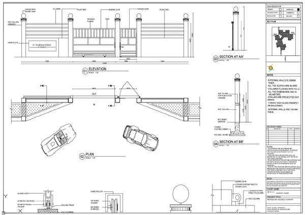 Main Gate Details DWG Sliding Gate Plan Elevation 23400 mm Layout
