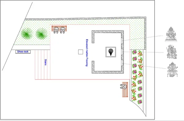 Mandir Top View DWG Marble Flooring Stair Layout Design Plan