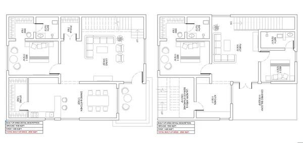 Modern Bungalow Layout DWG GF FF 2965 Sqft Living Dining Plan