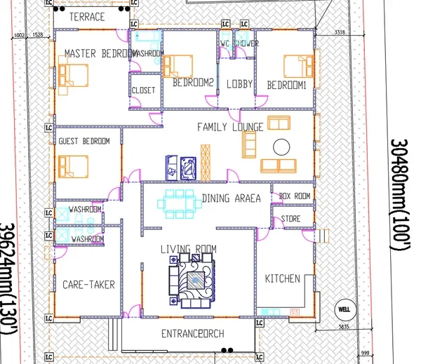 Modern House Layout Plan 30480x39624mm Residence Floor DWG Plan
