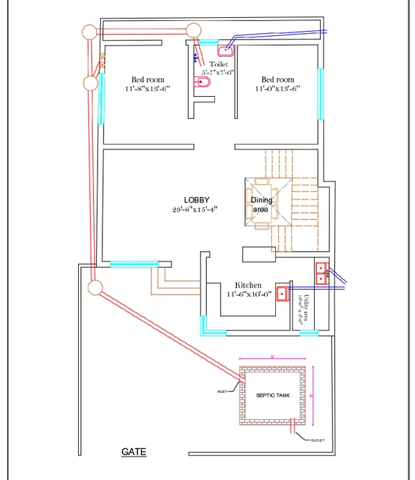 Plumbing Drawing Layout with Septic Tank DWG Ground Floor Plan
