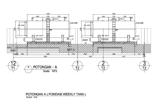 Potongan A Pondasi Weekly Tank DWG Section Detail With Sizes