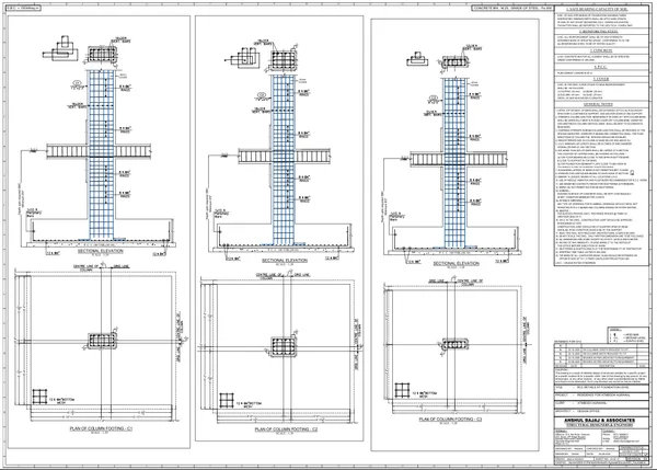RCC Foundation Detail DWG Column Footing C1 C2 C3 Plan Section