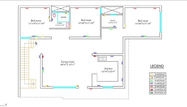 Residential Electrical Drawing 20x19 Living 12x12 Kitchen DWG