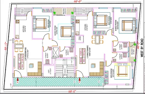 Residential Floor Layout DWG 60 0 x 40 0 Plan 2BHK 3BHK Units Design