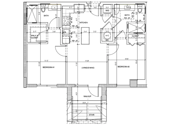 Residential Layout DWG 2 Bedroom Plan 880 SF Living Dining 11 8