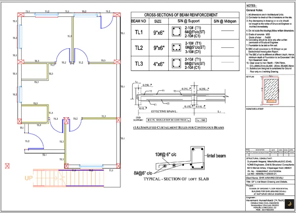 Residential Lintel Beam Detail 9x6 4x6 Reinforcement DWG File