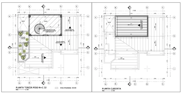 Residential Third Floor Plan N5.32 Roof Layout 11m DWG Detail