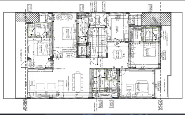 Residential typical floor civil plan with full dimension layout