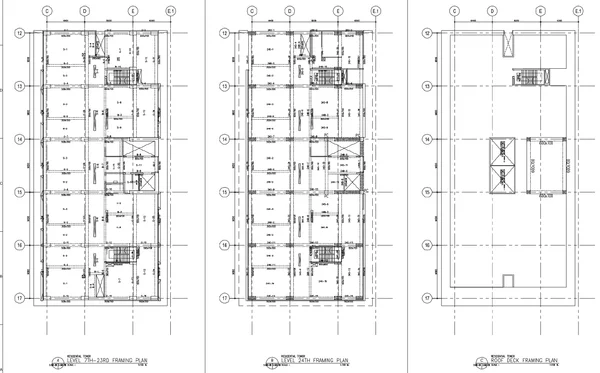 Roof Deck Framing Plan Level 7 to 24 Grid ABCDE DWG Detail files