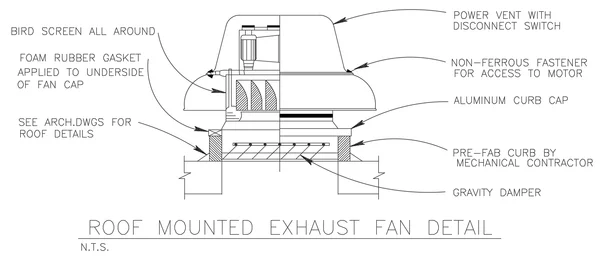 Roof Mounted Exhaust Fan Detail DWG With Gravity Damper Curb