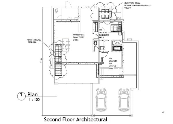 Second Floor Architectural Plan DWG Staircase Study Room Layout