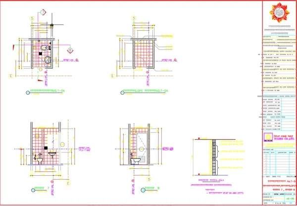 Toilet Detail DWG Plan With Section Elevation 1.20x2.40m Layout