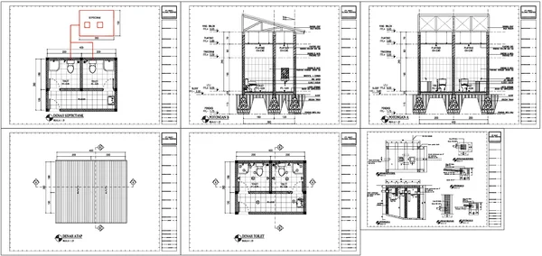 Toilet Plan And Septic Tank Detail DWG With Dimensions And Sections
