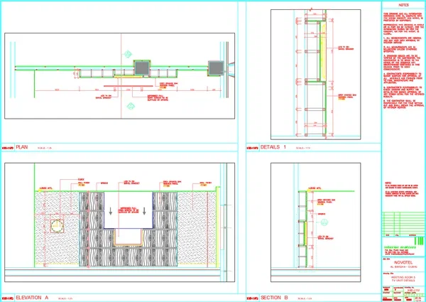 TV Unit Wall Panel DWG Detail With Section And Elevation Sizes