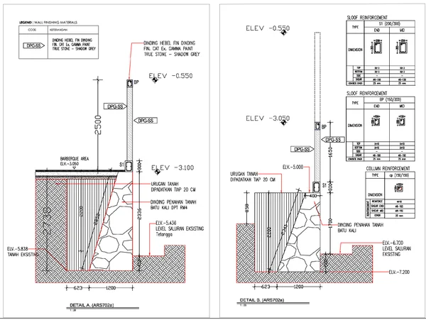Villa Back Fence Detail DWG 2500 Height Retaining Wall Section