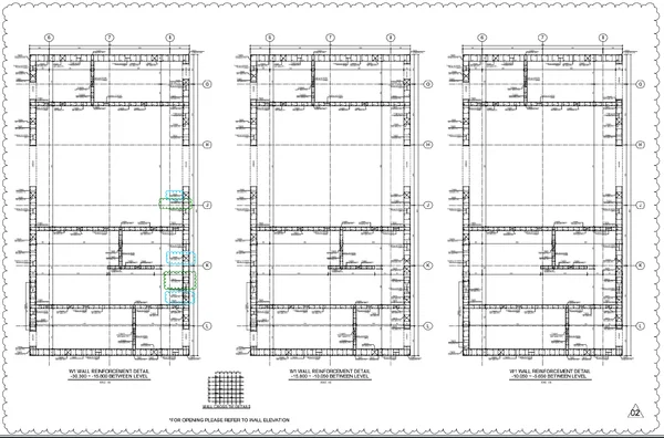 Wall Reinforcement Detail DWG Plan With Rebar Sizes And Levels