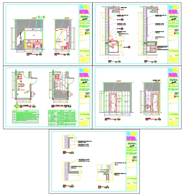 Bathroom Toilet Elevation and Section DWG Plan 3x1 Point 6 Meter