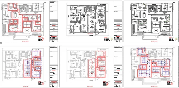 Bungalow Plumbing Electrical Layout DWG Ground First Floor Plan