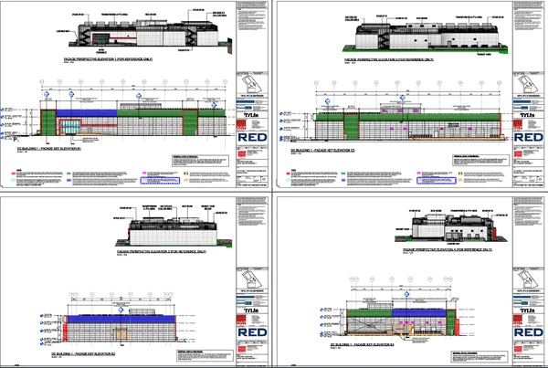 Data Centre Building Facade Key Elevation DWG 83400mm Widths