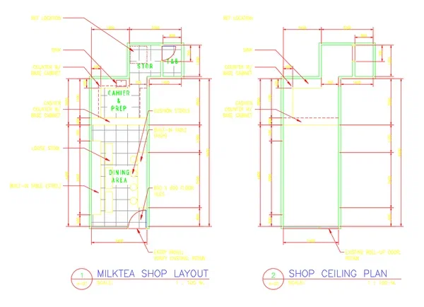 Free Milk Tea Shop Layout and Ceiling Plan DWG Design File download