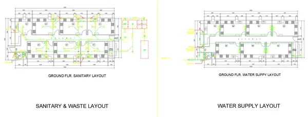 Ground Floor Sanitary And Water Supply Layout plan DWG files