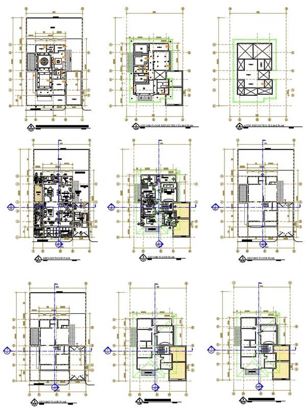 Modern House Floor Plan and Ceiling Layout AutoCAD DWG files