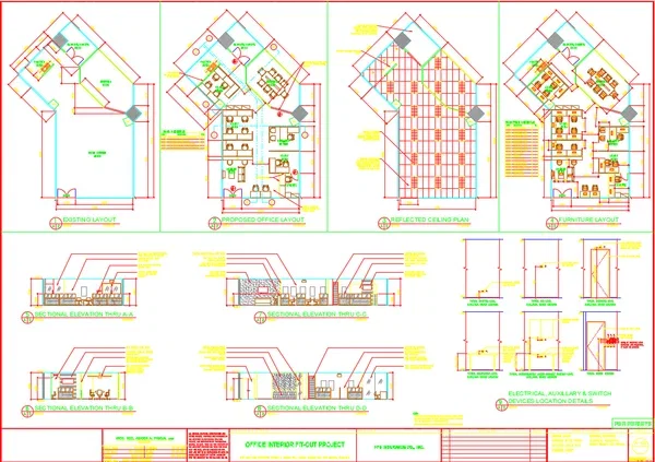 Office Interior Fitout AutoCAD DWG Ceiling and Furniture Plan