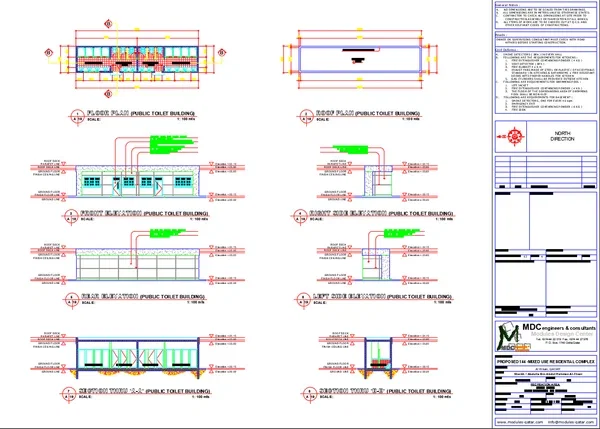 Public Toilet Building Plan Elevation Section DWG 1 100 Scale