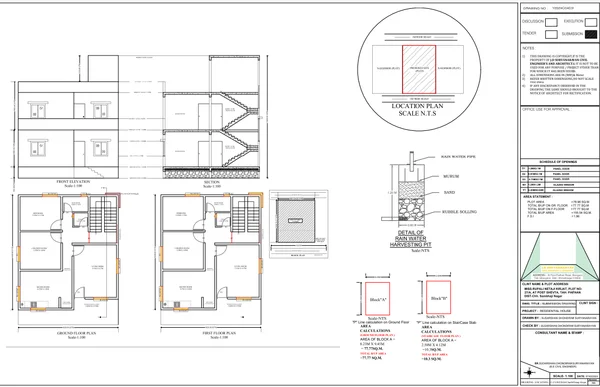 Residential House Plan DWG 8.23x9.59m Elevation Section Details