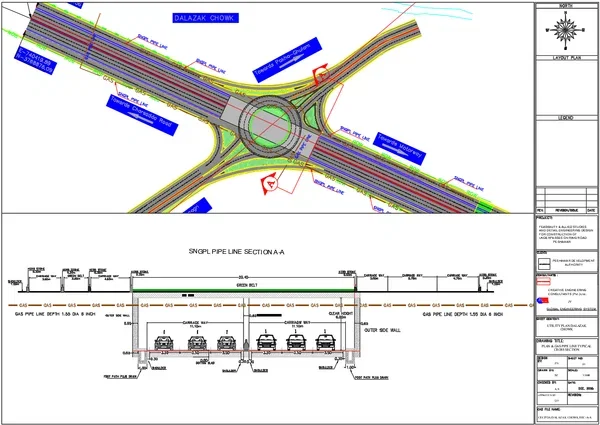 Road Utility Pipeline Layout DWG Roundabout Section dwg Plan