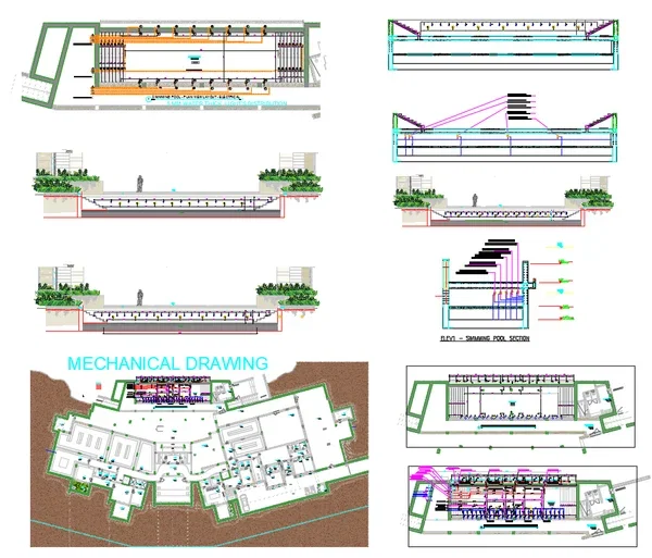 Swimming Pool Mechanical Layout DWG Lighting Section Details