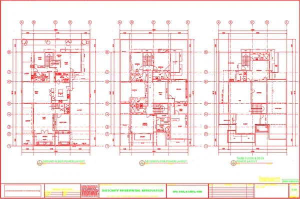 Three Storey Residential Power Layout AutoCAD DWG Design Plan